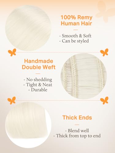 Image of DOORES Sew in Hair Extensions Real Human Hair, Pearl Blonde 20 Inch 100g Hiand Tied Sew in Weft Natural Straight for Women