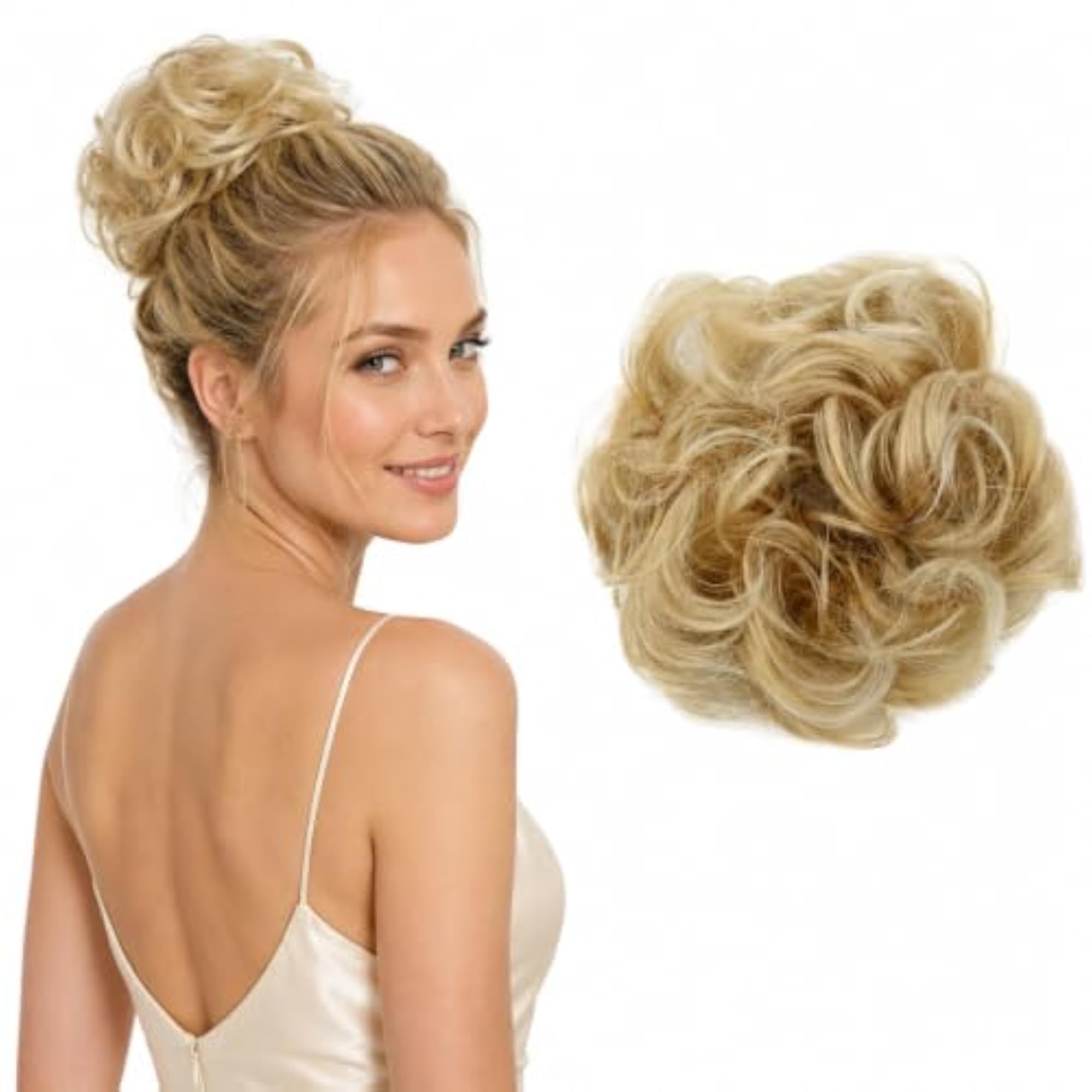 Light Blond Scrunchy Hairpiece for Women, Curly Bun