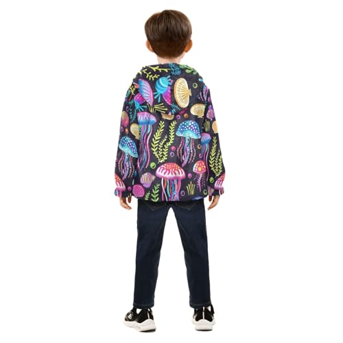 Boys Girls Fleece Jacket Colorful Jellyfish Kids Warm Hooded Outwear Coat4