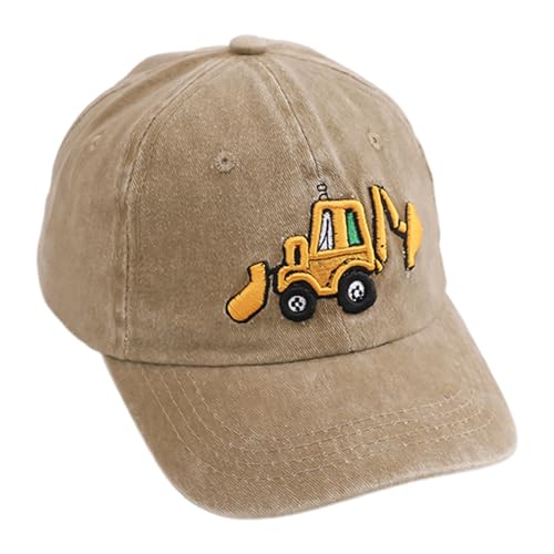ZBHDEYG 1 Stück Kinder-Baseballkappe, Bagger-Bestickte Schirmmütze, Verstellbare Baseballkappe Mit Schnalle Hinten, Sonnenhut Mit Breiter Krempe, Outdoor-Sporthut, Sommersonnenhut (Khaki)