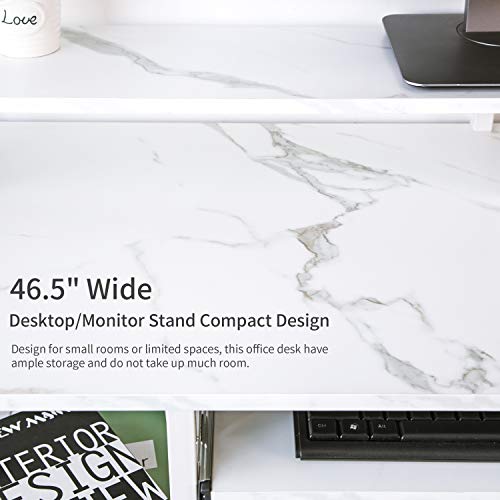 Image of TOPSKY Compact Computer Desk with Storage Shelves /Keyboard Tray /Monitor Stand Study Table for Home Office (White Marble Texture., 46.5 * 19 inch)