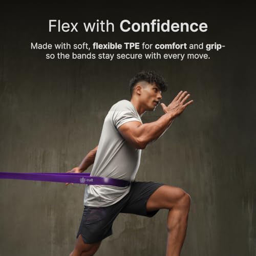 Image of Cult Resistance Band Set of 3 (Blue 18-40kg, Green 22-56kg, Purple 30-79kg) | Heavy Duty Resistance Bands for Stretching, Pull Ups, Strength Training, Yoga & Home Gym Workout for Men & Women