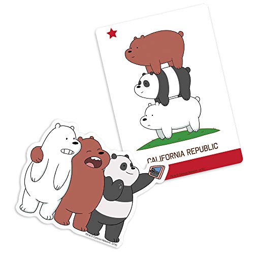 Popfunk We Bare Bears Grizz, Ice Bear and Panda California Flag Collectible Stickers (Friends)