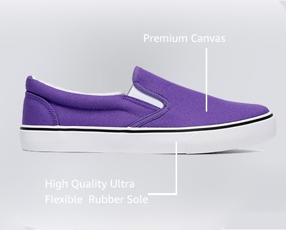 Emma Shoes Women's Slip Ons Sneakers, Low Top Flats, Casual Canvas, Memory Foam Insole, Purple Size 103