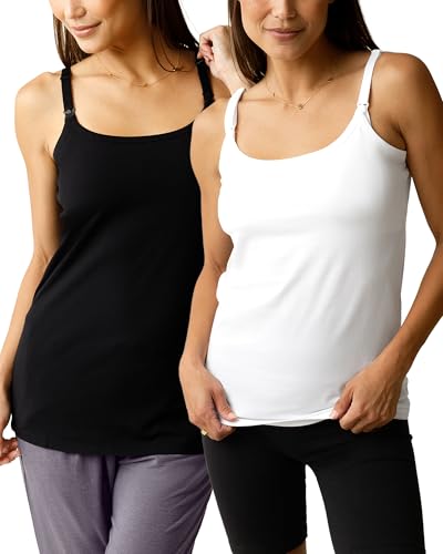 Kindred Bravely Nursing & Maternity Cotton Tank Top Cami 2-Pack | Black & White, 1X