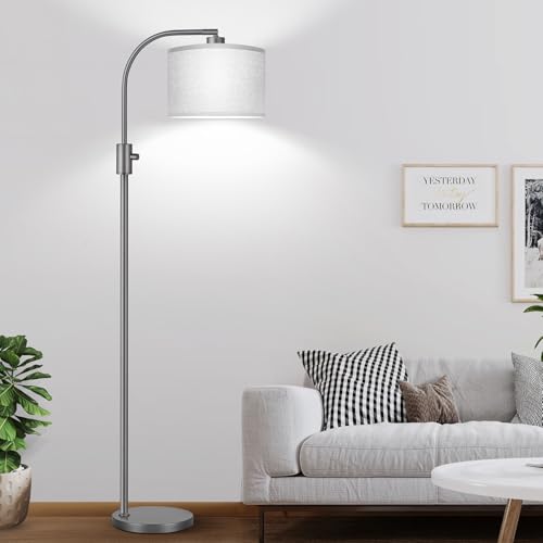 Image of Nintiue Upgraded Modern Arc Dimmable Tall Standing Floor Lamp with Gray Shade, 1200 Lumens LED Bulb Included, for Living & Reading Room, Bedroom, Office & Nursery, Gray