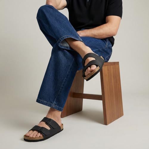 Image of CUSHIONAIRE Lane Cork Footbed Mens Sandals, Adjustable Buckle Comfort Slides for Men, Genuine Leather Insole Summer Sandals Men Footwear