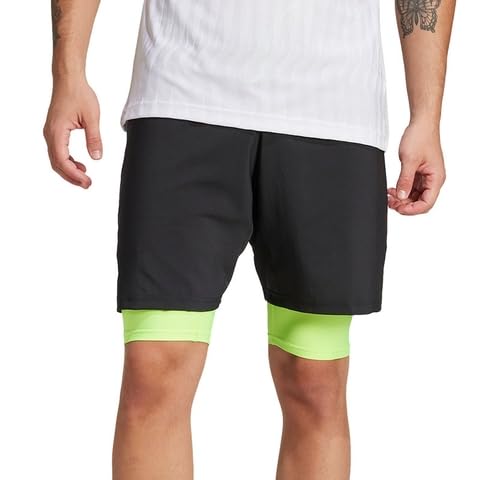 Adidas Club 2-in-1 Men's Tennis Shorts – Black/Lucid Lemon, Size X-Large – 2-in-1 Design with Inner Shorts