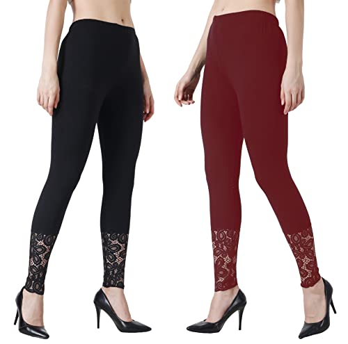 Image of Women's Soft & Stretchable Cotton Leggings Lace Ankle Length Color