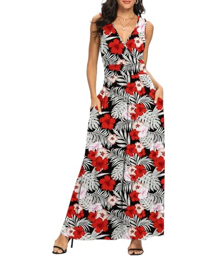 Image of LILBETTER Women Sleeveless Deep V Neck Loose Plain Long Maxi Casual Dress