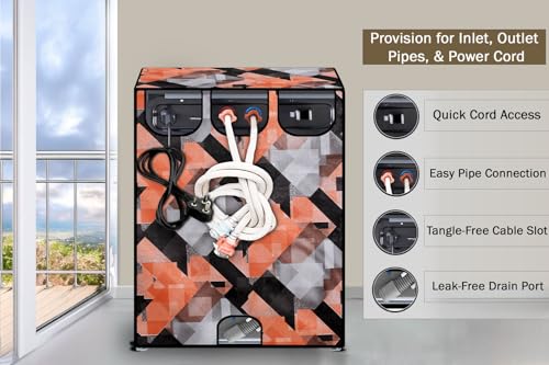 Image of Stylista Waterproof Front Load Washing Machine Cover Compatible for Haier 8 kg, Chekered Pattern Orange