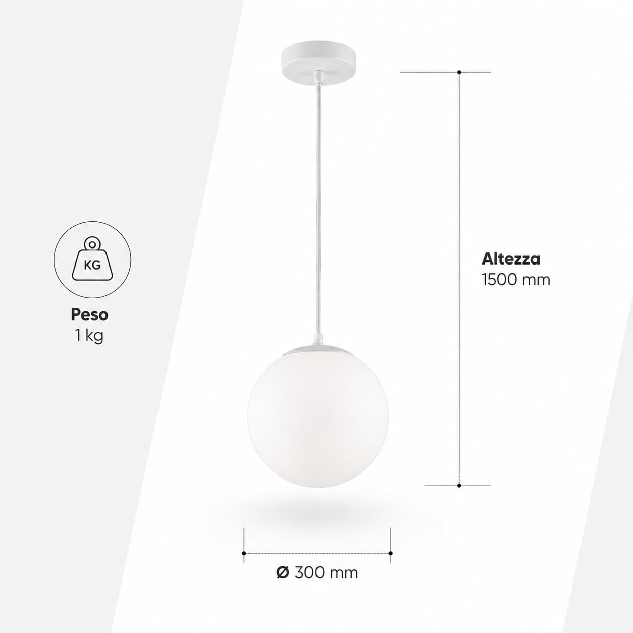 Lampadario a Sospensione Sfera Ø30 cm E27 Moderno Nordic Minimal | Diffusore Opalino in PE | Design Elegante per Soggiorno Cucina Hotel Ristorante | Bianco