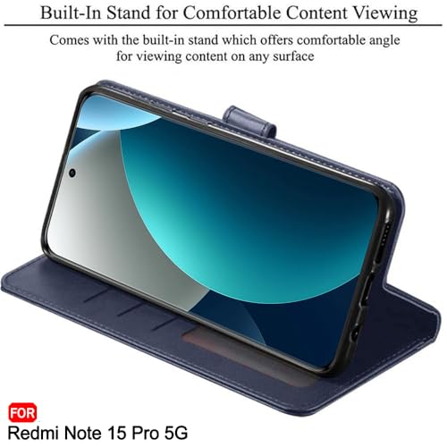 Image of TheGiftKart Flip Back Cover Case for Mi Redmi Note 15 Pro 5G | Dual-Color Leather Finish | Inbuilt Stand & Pockets | Wallet Style Flip Back Case for Redmi Note 15 Pro 5G (Faux Leather, Blue & Sky)