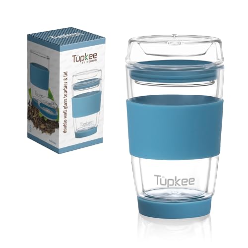 Vaso de vidrio doble pared 8 oz con tapa