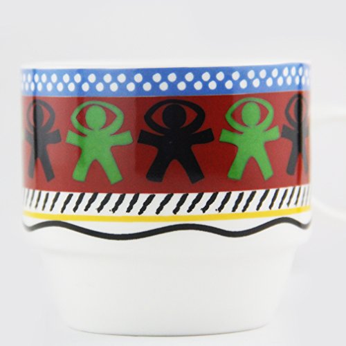 Stacking Mugs Fine Porcelain Coffee Mugs Set Includes 4 Cups with Rack,5 Oz Cups (Colorful Geometry)