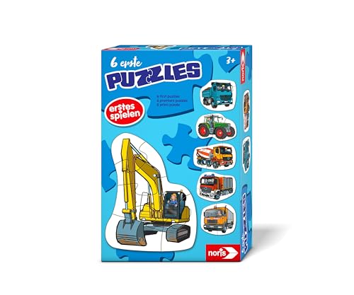 NORIS 6 erste Puzzles Fahrzeuge – Kinderpuzzle ab 3 Jahren mit Traktor Auto Bagger – 6 robuste Puzzles mit 2–5 Teilen – Spielzeug für Kleinkinder Jungen Mädchen – geeignet für Puzzle-Einstieg Lernen