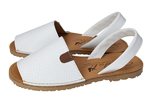 SANDALI M 969 Menorquinas blancas de piel para mujer, hechas en España, modelo clásico con cinta trasera que sujeta el pie, hechas en España MUJER BLANCO 38
