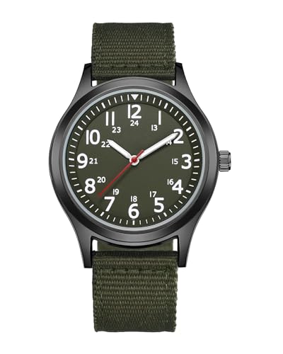 CIVO Reloj Hombre Deportivo Militar 40mm - Reloj Analógico Hombre Luminoso 12/24 Horas Reloj Pulsera Hombre Impermeable Cuarzo Nylon Verde, Moda Regalos Hombr