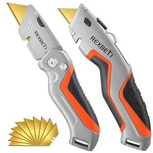REXBETI 2 Pack Utility Knife with Titanium Blades, SK5 Heavy Duty Retractable Box Cutter and Quick Change Blade Folding Knife for Cartons, Cardboard and Boxes, Blade Storage Design, Extra 10 Blades