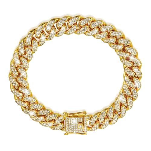 Bbmmayy Dog Chain Diamond Collar Walking Metal Chain Collar with Design Secure Buckle Pet Collar Jewelry Accessories for Small Medium Large Dogs Cats (Gold 8 Inch)