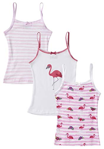 Sportoli Girls 3 Pack 100% Cotton Tagless White and Flamingo Cami Undershirts