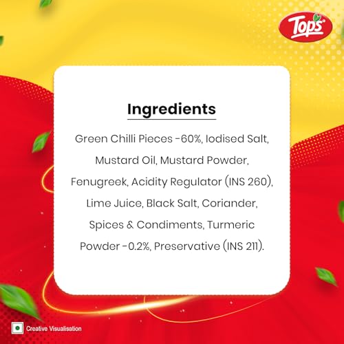 Image of TOPS Pickle Green Chilli -900 gm | Prepared with the goodness of Mustard Oil (Pack of 3)