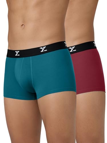 Image of XYXX Men's Micro Modal Trunks - Ace Underwear for Men Pack of 2 (M; Rio Red+Deep Sea Blue)