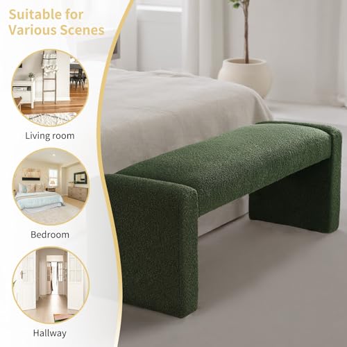 47" End of Bed Bench, Modern Fabric Upholstered Entryway Bench, Footrest Stool Accent Bench with Solid Wood Frame for Bedroom Living Room, Green