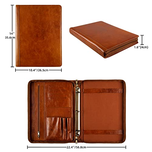 Leather Portfolio Padfolio, Leather Binder, 3 Ring Binder Padfolio Folder Organizer, Handmade Personalized Portfolio Notebook For Women, Ipad Laptop Padfolio For Men (Brown, Non-Custom) #TOP1