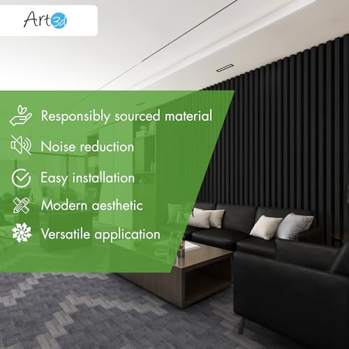 Image of Art3d 12 inch x 93 inch Acoustic Wood Slat Wall Panel, 4pcs, 31 sq.ft, Grey Oak