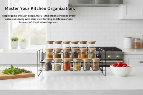 Image of Metal Kitchen 3-Tier Step Spice Bottle Rack Organiser