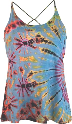 GURU SHOP Batik Hippie Top - Hellblau, Damen, Synthetisch