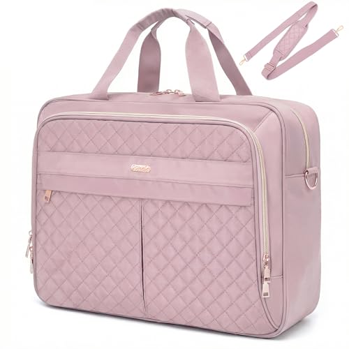 WIRABO 17 Inch Laptop Bag for Women Computer Bag Laptop Briefcase Messenger Bag for Work Office Teacher Business Travel Pink
