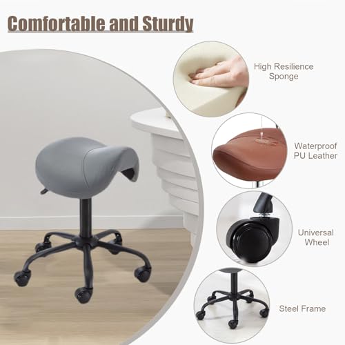 Chaise selle ergonomique tabouret roulant réglable noir de bureau