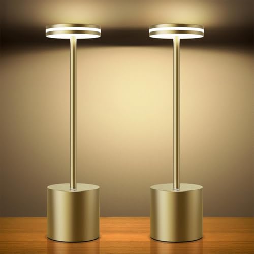 Hapfish Lampe de chevet tactile sans fil LED, 5000mAh 2 PCS lampe de table rechargeable usb, lumiere bureau puissante piles, 3 températures de couleur, pour...