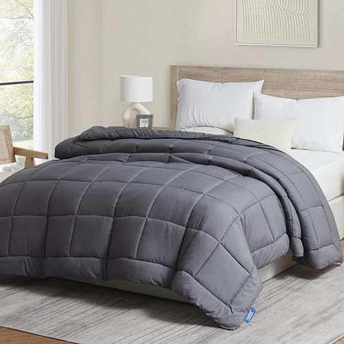Image of Nestl Quilted Down Alternative Comforter - Queen Size, All Season, Grey with Corner Tabs
