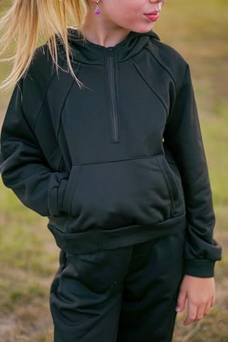 Image of fioukiay Girls Outfits 2 Piece Half Zipper Hoodies Sweatsuits Long Sleeve Athletic Sweatshirts and Sweatpants with Pockets