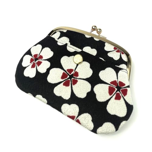 Cute Women's Wallets [ Made in Japan ] Double Structured Kiss Locks with Traditional Edo Komon Design (Modern cherry blossom (black))3