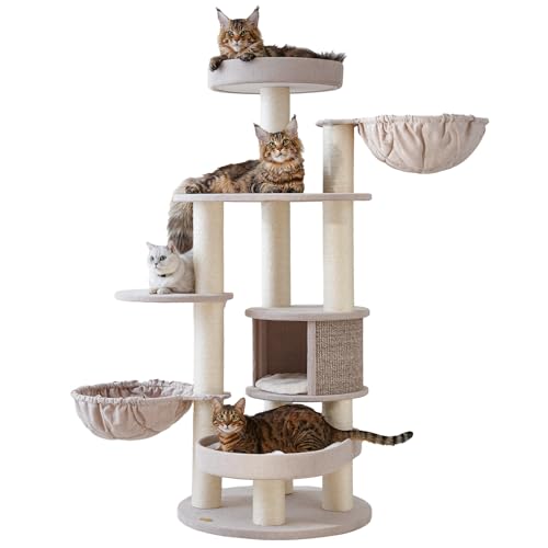 Sopapets Extra Large Cat Tree Tower for Indoor Cats Large Adult, Maine Coon Cat Tree with Hammock (Begin, 64.2“H)