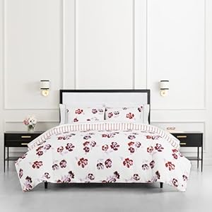 kate spade new york Fall Poppies Full/Queen Comforter Set, 300 Thread Count and 100% Cotton, All Season 3 Piece Reversible Bedding Set, Machine Washable, White and Garnet kate spade new york Fall Poppies FullQueen Comforter Set 300 Thread Count and 100 Cotton All Season 3 Piece Reversible Bedding Set Machine Washable White and Garnet