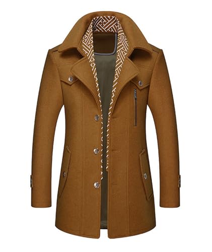 Image of SOMTHRON Men's Wool Blend Coat with Detachable Scarf or Iner Collar Single Breasted Pea Coat Warm Winter Trench Coat