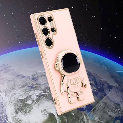 Image of for Samsung Galaxy S24 Ultra 5G Case Cute 3D Astronaut Stand Design Camera Protection Shockproof Soft Back Cover (Pink)