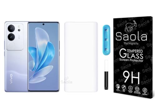 Image of Saola Curved UV Tempered Glass For Vivo V29 Pro 5G. Comes With UV Light & Glue For Finest Pasting. Edge To Edge Protection With Case Friendly Fit. (Pack Of 1)