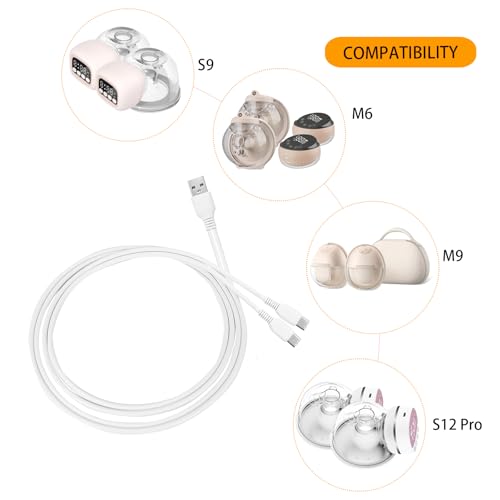 Charger for Momcozy M5 Breast Pump, USB Charging Cable, for M5, M6, M9, S9 Pro and S12 Pro Hands-Free Breast Pump 3.2ft (White)