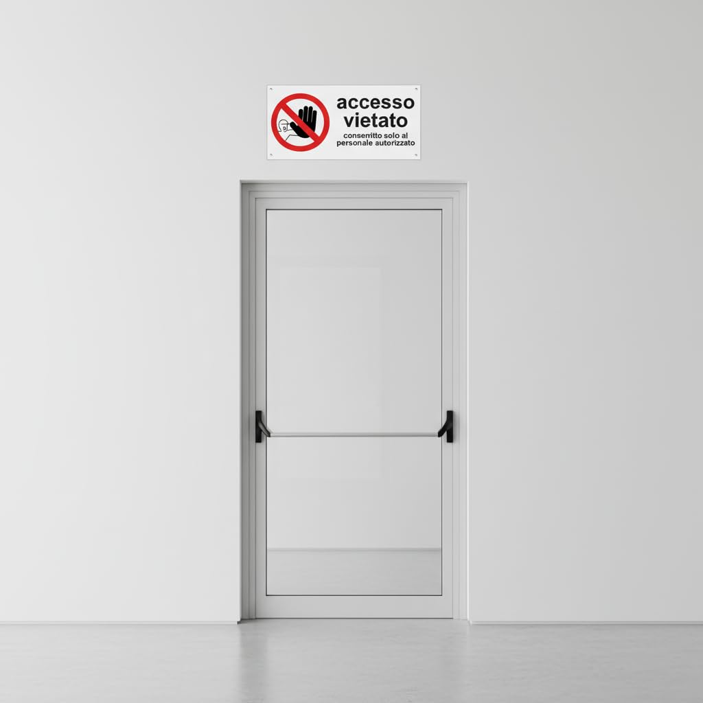 Pubblimania Accesso Vietato | Consentito solo al Personale Autorizzato - Cartello in alluminio composito 3 mm di spessore (Cm 29x14,5 Accesso Vietato)