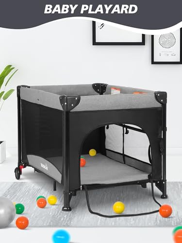 Image of BIUSIKAN Baby Bassinet, Pack and Play with Bassinet, Bedside Sleeper with Diaper Changer, Mosquito Net, Music Box, Portable Crib with One-Click Installation, Playard for Newborn to Toddlers