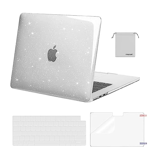 MOSISO Coque Compatible avec MacBook Air 15 Pouces 2024 2023 M3 A3114 M2 A2941, Étincelant Briller Plastique Étui Rigide&amp;Protection Clavier&amp;Protecteur d'écran&amp;Sac Rangement, Transparent