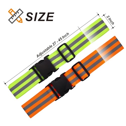 Little World Reflective Belt, Reflective Running Gear Elastic Reflective Sash (2, Green, Orange)