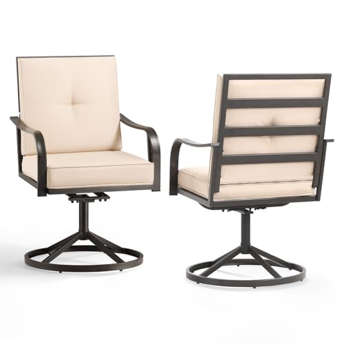 STRPRETTY BASIC Patio Swivel Chairs Set of 2, Outdoor Swivel Dining Chairs with Thickened Cushions, All Weather Metal Patio Chair for Garden Lawn Porch, Beige