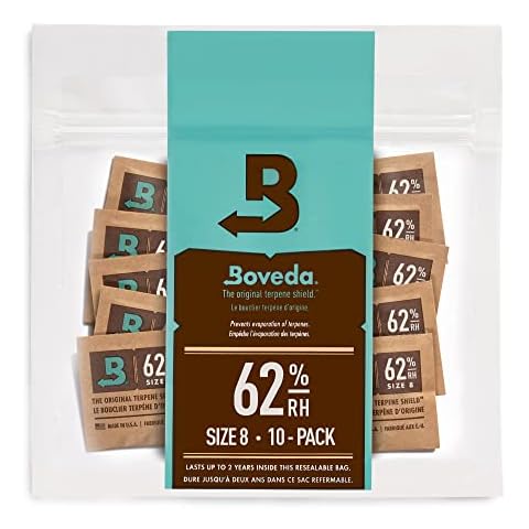 Boveda 62% RH Size 8-10 Pack Two-Way Humidity Control Packs - For Storing 1 oz - Moisture Absorber for Small Storage Containers - Humidifier Packs - Hydration Packets w/Resealable Bag Cover